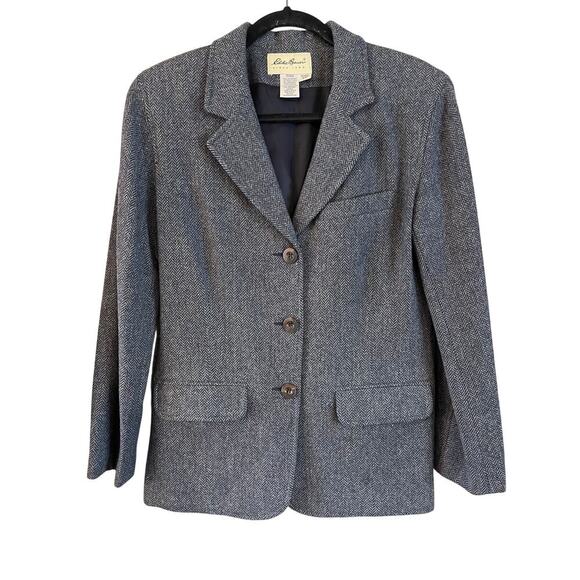 Vintage Eddie Bauer Women’s 100% Wool Herringbone Blazer Size Small Gray - Picture 1 of 6
